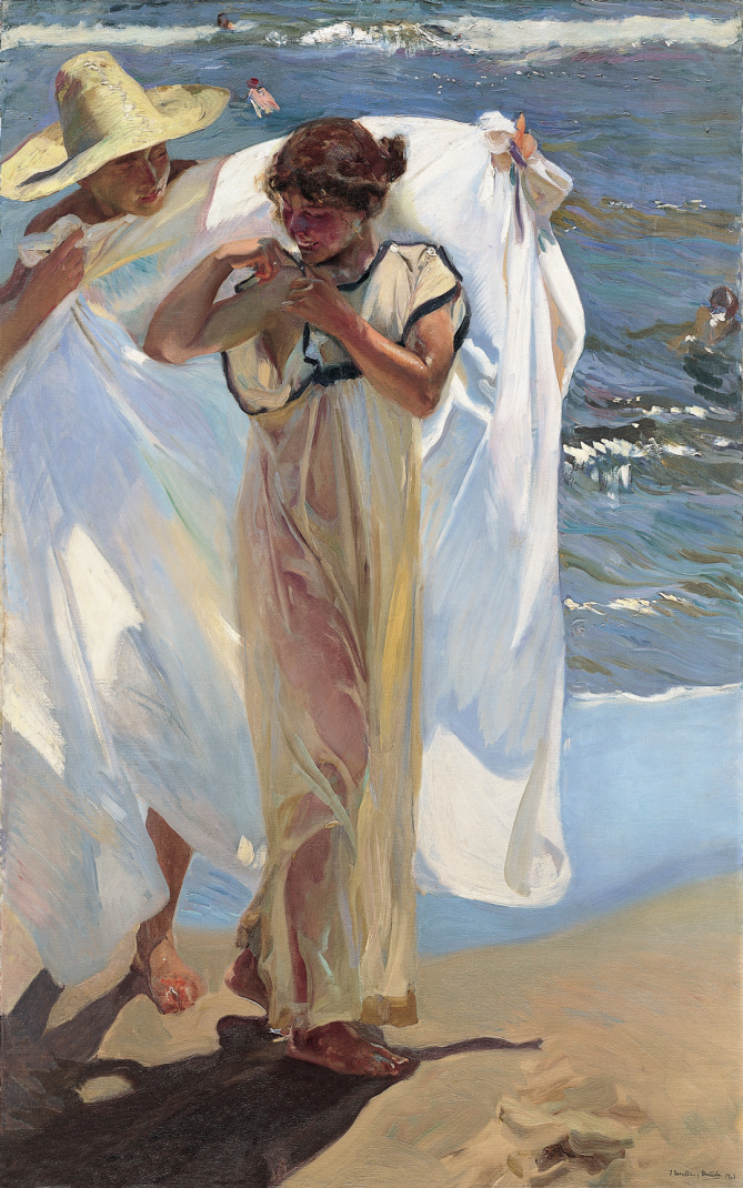 Joaquín Sorolla y Bastida (Spanish, 1863 – 1923), "After the Bath," 1908, Oil on canvas, 69 5/16 x 43 7/8 in. (176 x 111.5 cm), On loan from The Hispanic Society of America, New York, NY, Courtesy of The Hispanic Society of America, New York